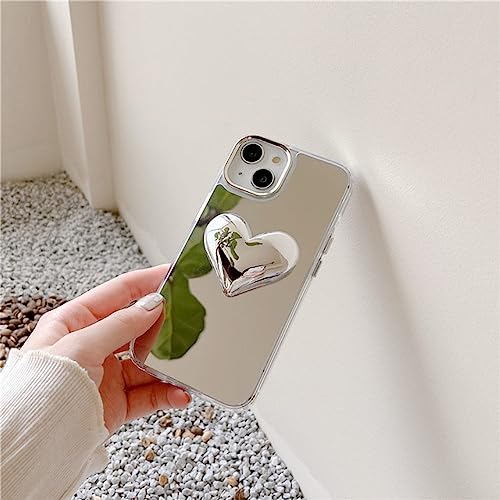 Coque silicone souple antichoc avec grand cœur miroir pour iPhone 13