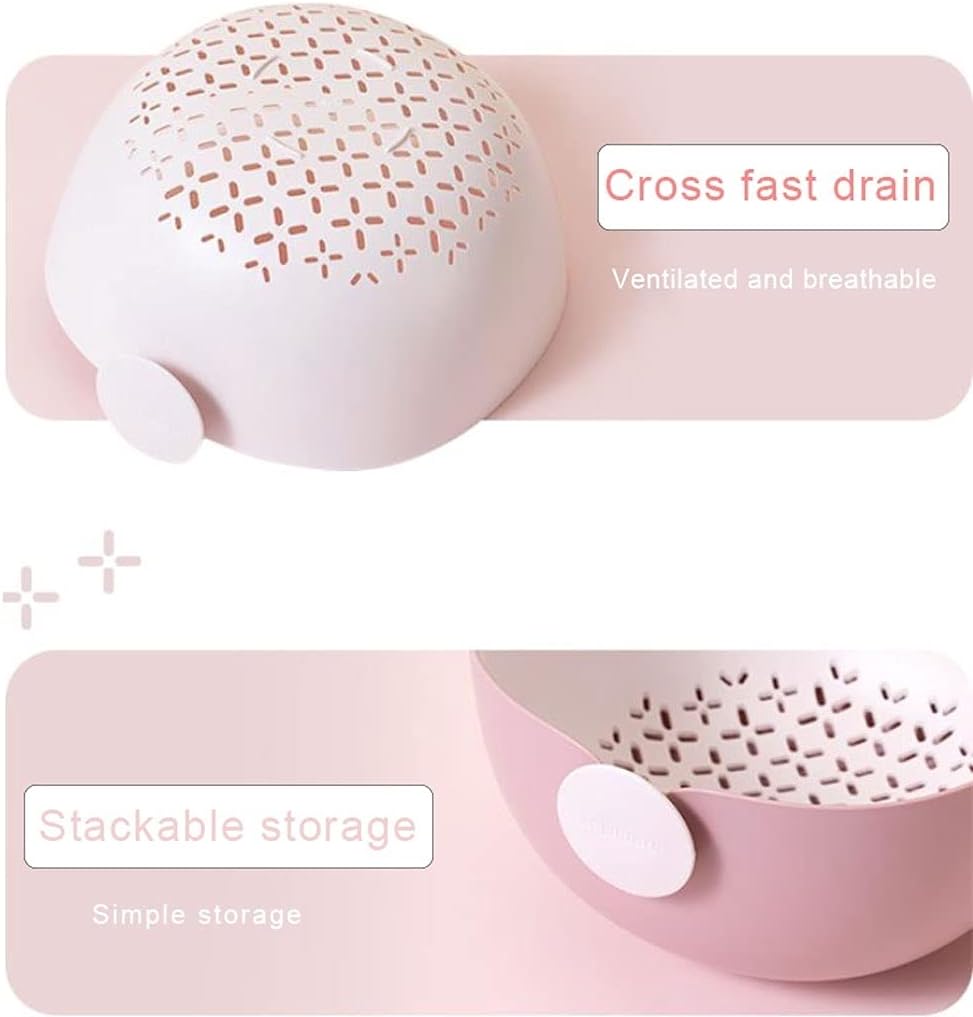 Draining Rack Plastic Drain Basket Double-Layer Rotatable Colander/Filter Bowl Fruit Tray with Handle Kitchen Sink Storage Basket Washing Vegetables and Fruits Drainage Rack(A,Medium)