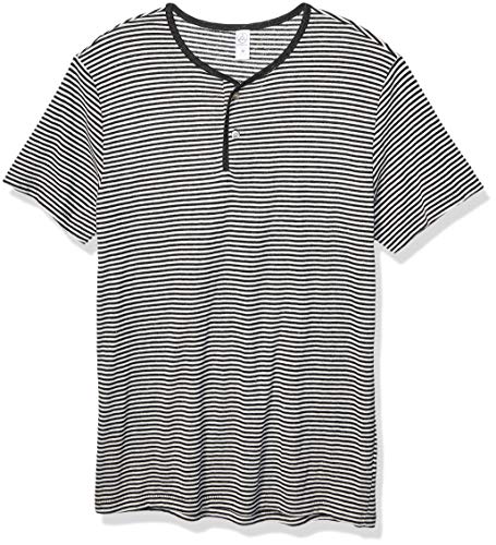 Alternative Men's Throwback Henley Short Sleeve, Eco Black Classic Stripe, L