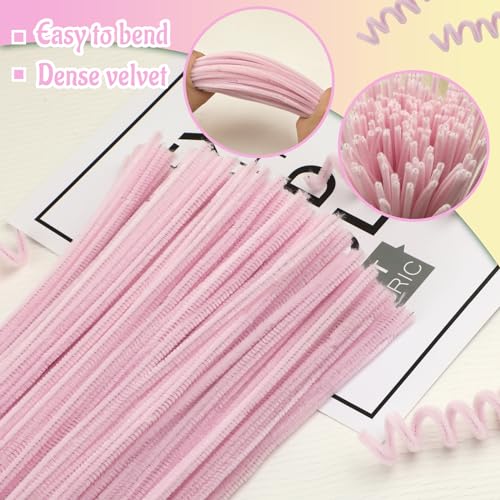 Image of Mnuizu 200Pcs Pipe Cleaners, Chenille Stems Pipe Cleaners Bulk DIY Craft | Fuzzy Sticks Pipe Cleaners Craft Supplies for Adults, Making Flowers, Art Project, Party Decors, Light Pink
