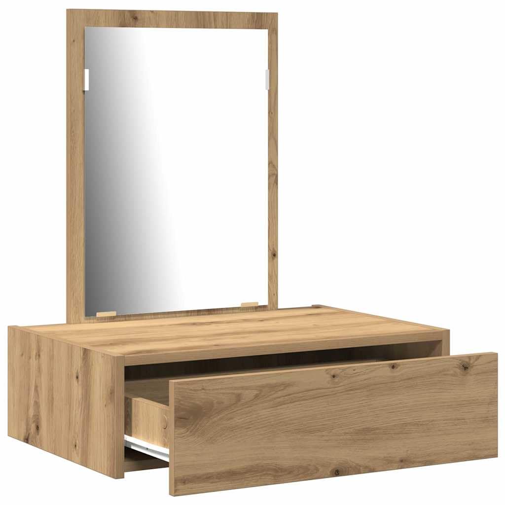 Tomostar Coiffeuse Murale avec Miroir, Table de Maquillage Suspendue avec Tiroir Table de Toilette Murale Marron 60 x 40 x 70 cm Bois d'ingénierie