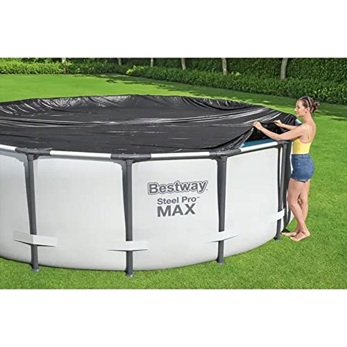 Bestway Flowclear Pvc Round 10 Foot Pool Cover For Above Ground Frame Pools With Drain Holes And Secure Tie-Down Ropes, Black (Cover Only) #TOP7