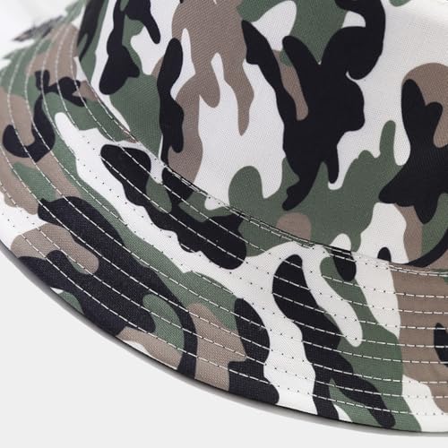 Image of Quanhaigou Bucket Hat for Men Women,Packable Reversible Printed Sun Hats,Fisherman Outdoor Summer Travel Hiking Beach Caps (Camo White)