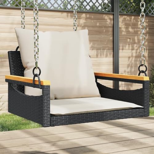 Yisssmeng Single Garden Swing Seat Black PE Rattan 24.6x24.8x15.7in Powder