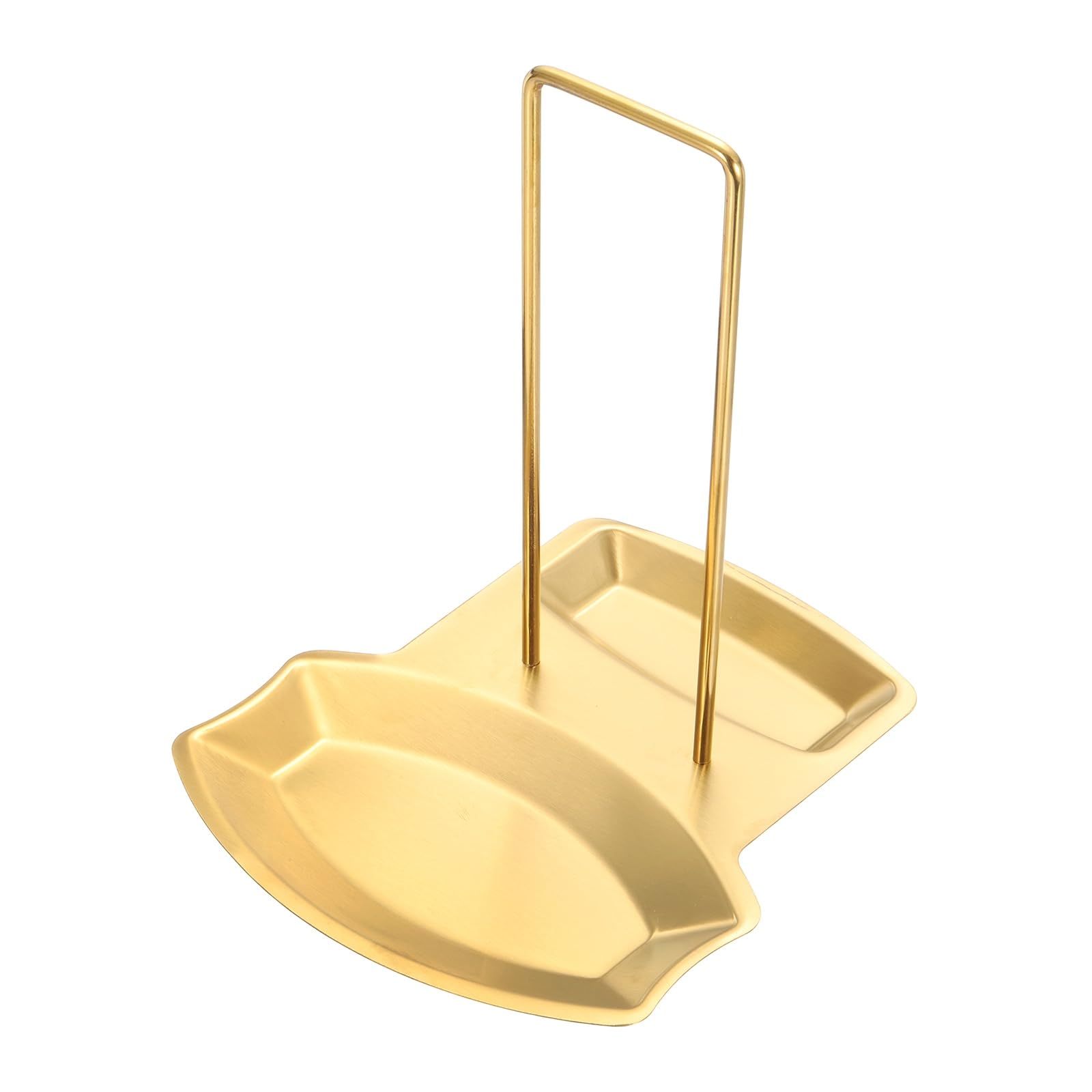 sourcing map Lid and Spoon Rest Shelf, Stainless Steel Pot Lid & Pan Shelf Kitchen Utensil Holder Pot Cover Stand with Drip Tray and Screw for Cooking, Restaurants Home Kitchen Use, Gold