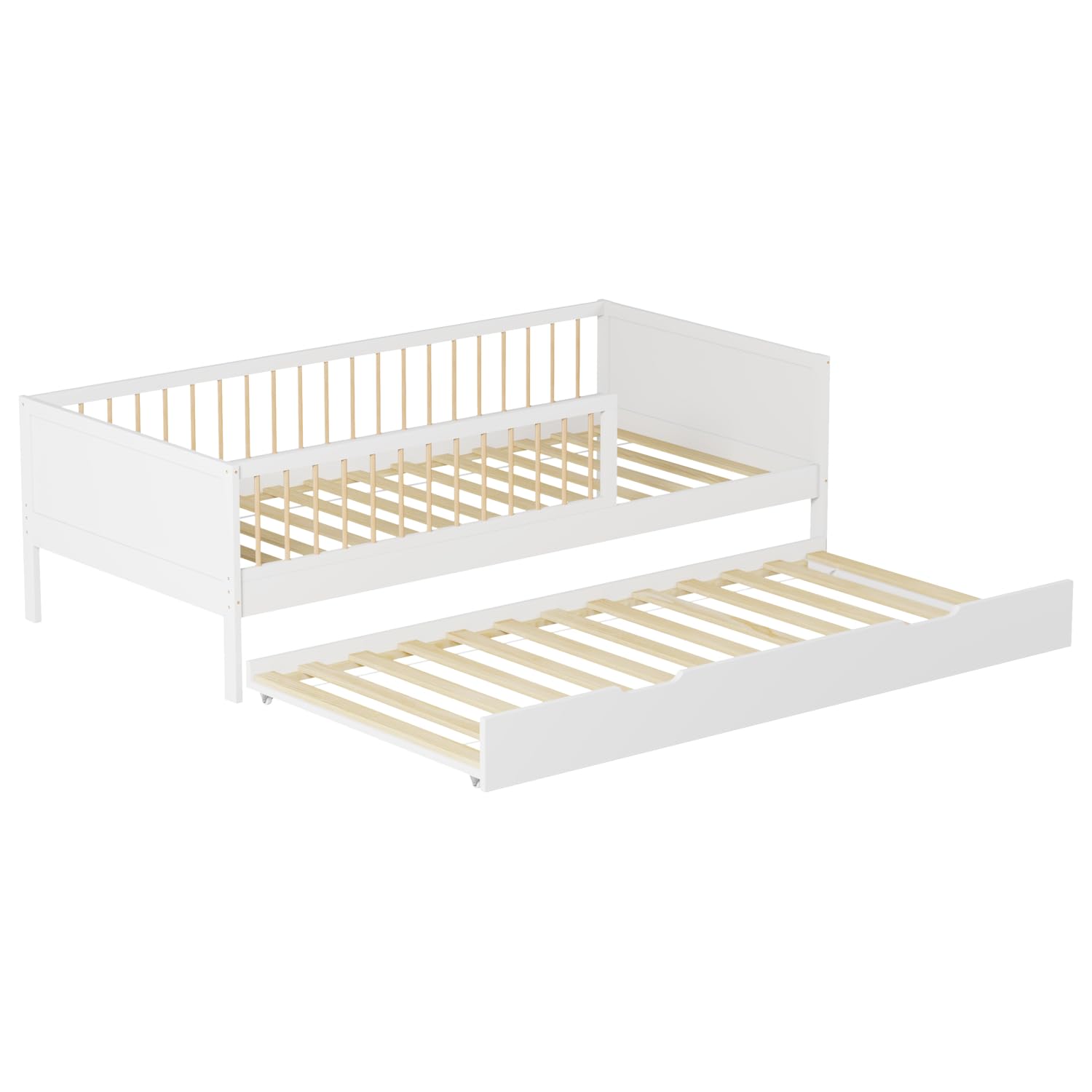 Happy Garden - Cama nido de madera, color blanco Adam, cama adicional con somier de láminas, almacenamiento bajo somier principal