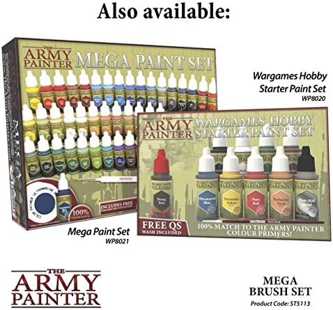 The Army Painter Wargames Mega Brush Set - 10 Miniature Paint Brushes Including Free Masterclass Kolinsky Sable Hair Brush and Detail Paint Brush with Fine Tip - Miniature Painting Kit for Wargamers