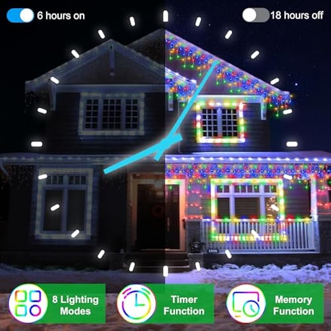 1296 LED Christma Lights With 288 Drops,131FT Outdoor Hanging lights with 8 Modes & Timer, Plug in Curtain String Lights Outdoor Waterproof for Fence Holiday Wedding Party Home Garden Decor Multicolor