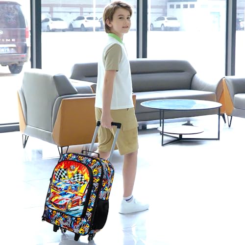 Boys Suitcase, Kids Water Resistant Rolling Luggage, Cool Car Racing Travel Carry on for Elementary Preschool Toddler2