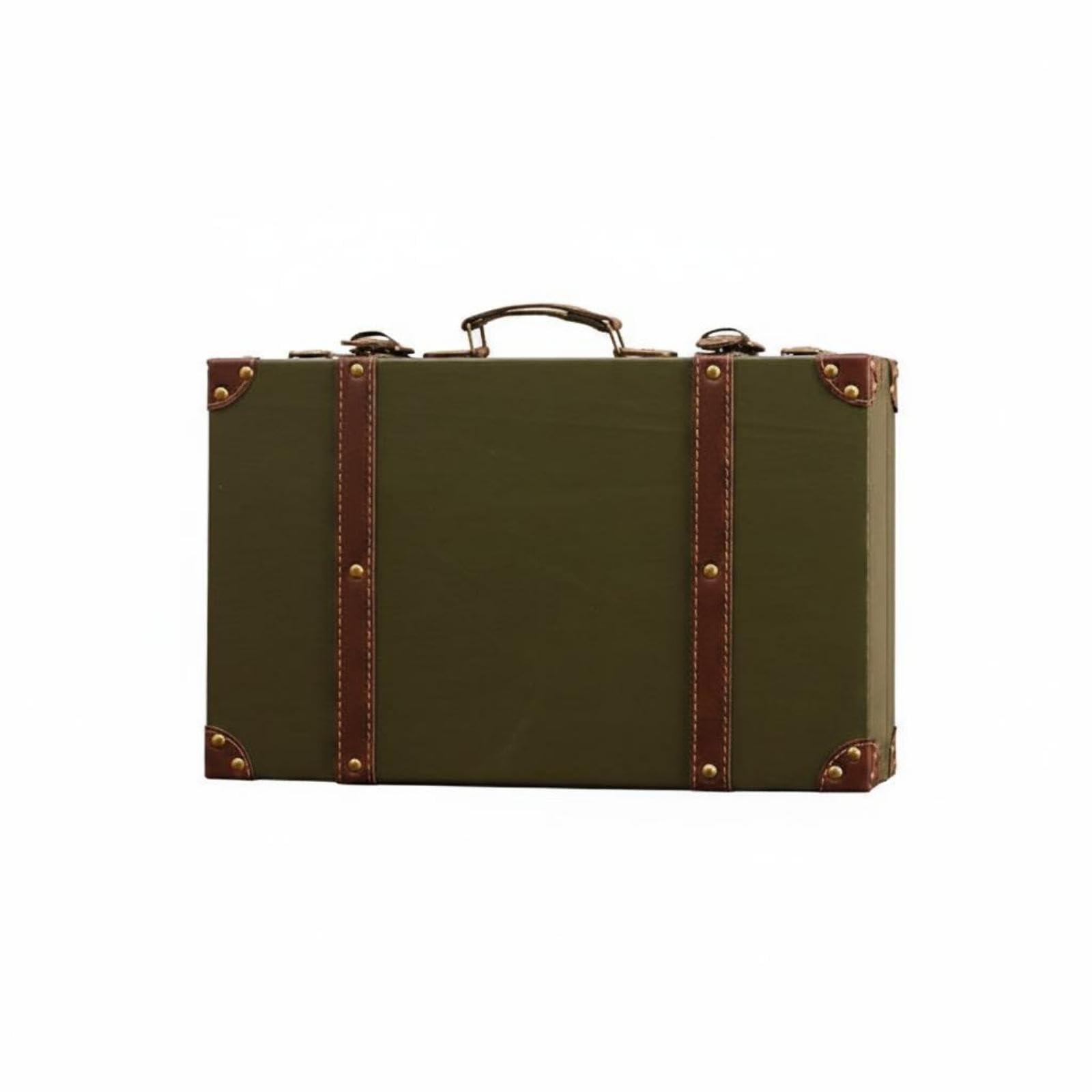 Vintage Suitcase Trunk Leather-Like Hard-Sided Suitcase Stitched Trim Retro Display Trunk for Prop Use Dark Green S|Travel| Vintage Luggage & Travel Accs-image-49