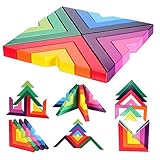 Agirlgle Wood Building Blocks Rainbow Stacking Game for Kids Children Preschool Learning Educational Toys Shape Color Sorter Recognition Geometric Board Block Wooden 3D Puzzles Toys