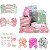 MAYPLUSS Wrapping Paper Sheet Set- Folded Flat - Pull Bows $ Gift Tags & Stickers - 6 Different Unic