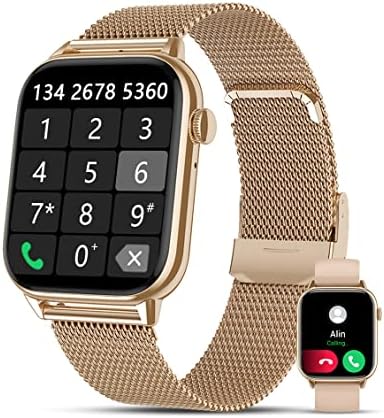 2022 Smart Watch Bluetooth Call & Receive/Dial with 1.9′ HD Screen for Andriod & iOS Phone, Fitness Activity Tracker with Heart Rate Sleep Monitor Pedometer Waterproof for Women Men（Gold）