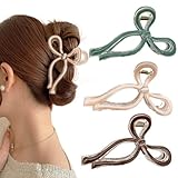 Bow Hair Claw Clips, 3Pcs Stylish Hair Clips Large for Thin and Thick Hair, Holiday Gift, Chic Hair Styling Accessories for Women (Pink,Green,Brown)