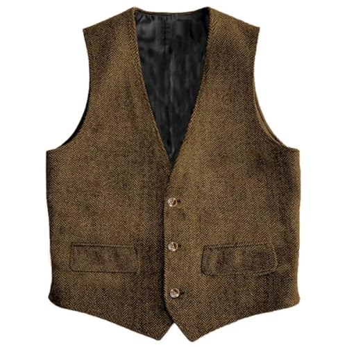 Men Vest Brown Herringbone Single Button Waistcoat Vintage Regular Slim For Wedding Banquet Work Business Suit Vest3