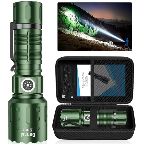 Image of Banral Flashlights High Lumens Rechargeable, Super Bright Long Range Small Powerful Flashlight, 6 Modes LED Tactical Pocket Waterproof Flash Light for Home Emergency (1, Green)