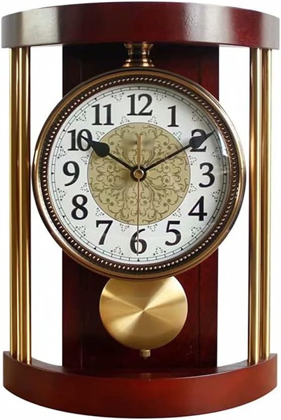 FMURY European Retro Solid Wood Table Clock Vintage Metal Wall Clock Living Room Office Fashion Ornaments Desk Clock