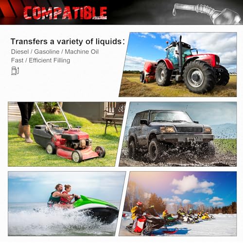 34 Gallon Portable Gas Fuel Tank Container Caddy with LE Fluid Transfer Siphon Pump and 10 foot Delivery Hose for Boats, Cars, Motorcycle, Lawn Mowers, ATVs, Red (130L)