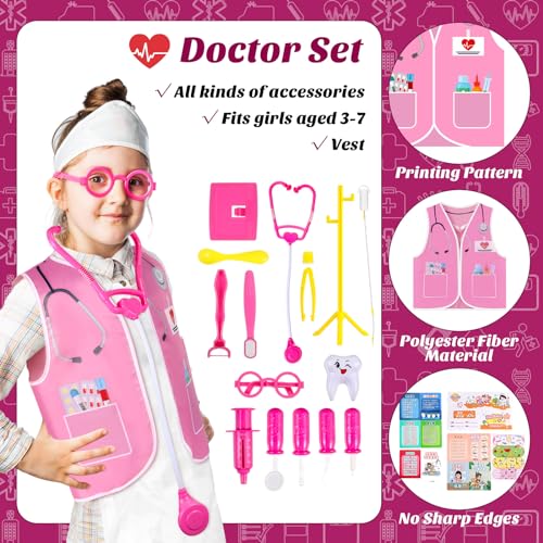 Bonuci 3 Sets Kids Career Costumes for Girls Boys,Toddler Pretend Play Dress Up Set Doctor Gardener Hair Stylist Costumes for Kids Age 3-8 Years Old - Thumbnail 5