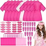 JarThenaAMCS 10 Set Spa Robes for Girls Party Kids Spa Silky Kimono Bathrobes with Blindfolds Headbands Tote Bags Disposable Foam Slippers for Birthday Supplies