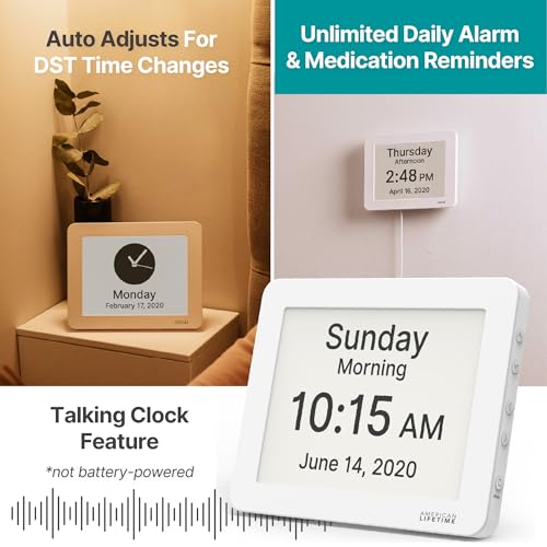 Image of American Lifetime New 2026 Dementia Clock Large Digital Clock for Seniors, Alzeimer Clock Large Display with Custom Alarms, Clock with Day & Date for Elderly, Digital Calendar Premium White Pro