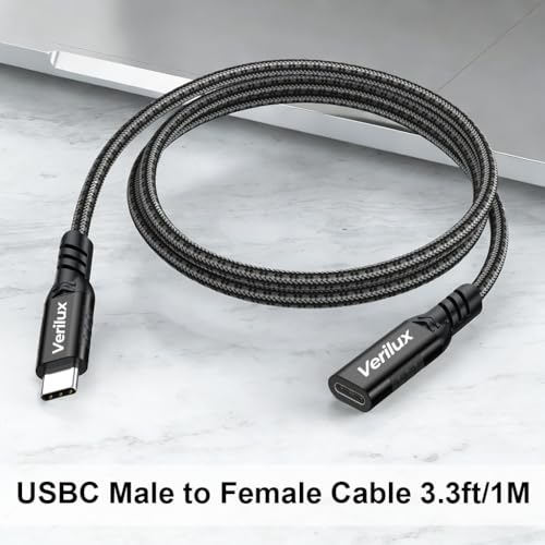 Image of Verilux PD 240W Type C to Type C Cable Fast Charging, 3.3Ft Type-C Male to Female USB Extension Cable Support 20Gbps Data Transfer, 8K@60Hz HD Video Output for iPhone 17 /16 /15, iPad Pro, MacBook