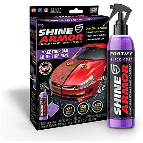 SHINE ARMOR Fortify Quick Coat High Performance Ceramic Coating, Car Wax Spray, Hydrophobic Top Coat Polish and Polymer Paint Sealant Protection for Vehicle Leather Seat, Tires, Bumpers, Rims Made in Cover