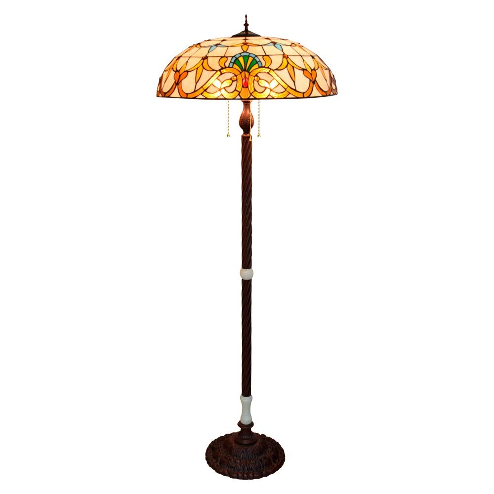 IUokLU 60CM Super Large European Retro Large Floor Lamp Bar American Tiffany-style Stained Glass Jade Lamp Iron Base StandLamp