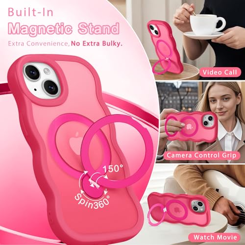 Coque compatible MagSafe iPhone 14 Plus silicone rose support translucide mat - 6
