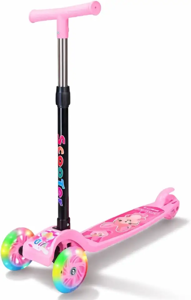 Patinete Infantil 3 Rodas Com Luzes LED Dobrável Altura Regulável