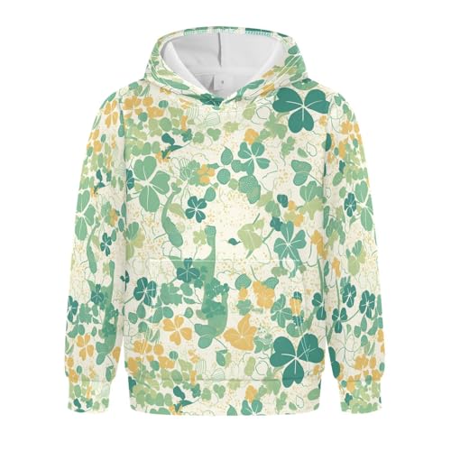 Seamless Made Shamrocks Happy St Unisex Kids Sweatshirts Long Sleeve Hoodies with Kangaroo Pocket