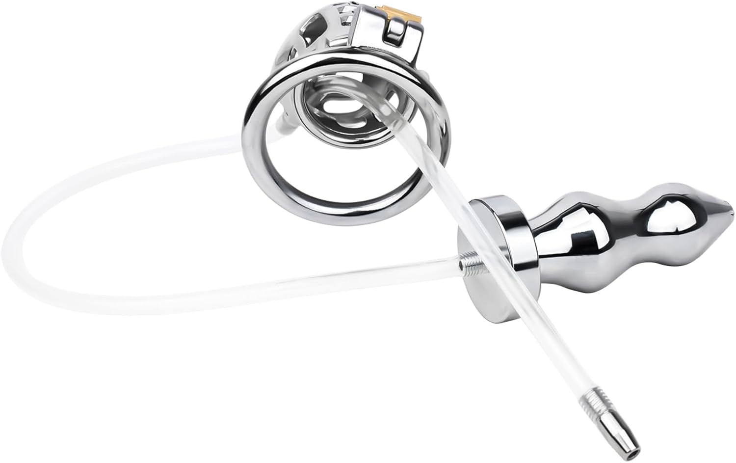 Male Chastity Device Metal Chastity Cage with Urethral & Anal Plug - Small Male Cock Cage with Closed Ring Bondage Penis Cages Adult Sex Toy (40MM Ring)