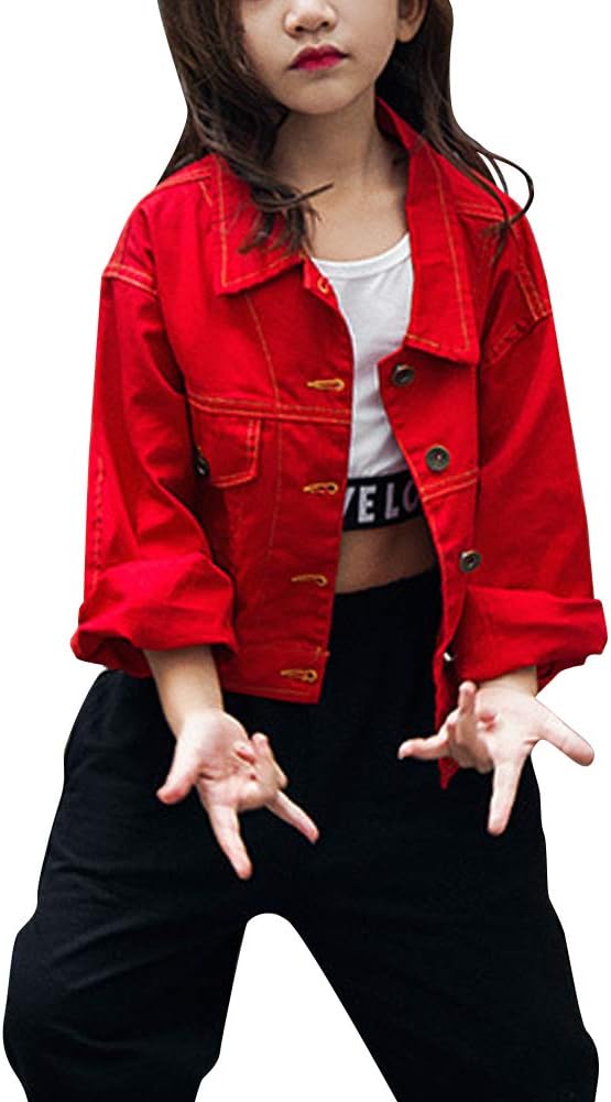 Girls Tops Denim Dance Jazz Hip Hop Suits Sets Costumes Dancewear