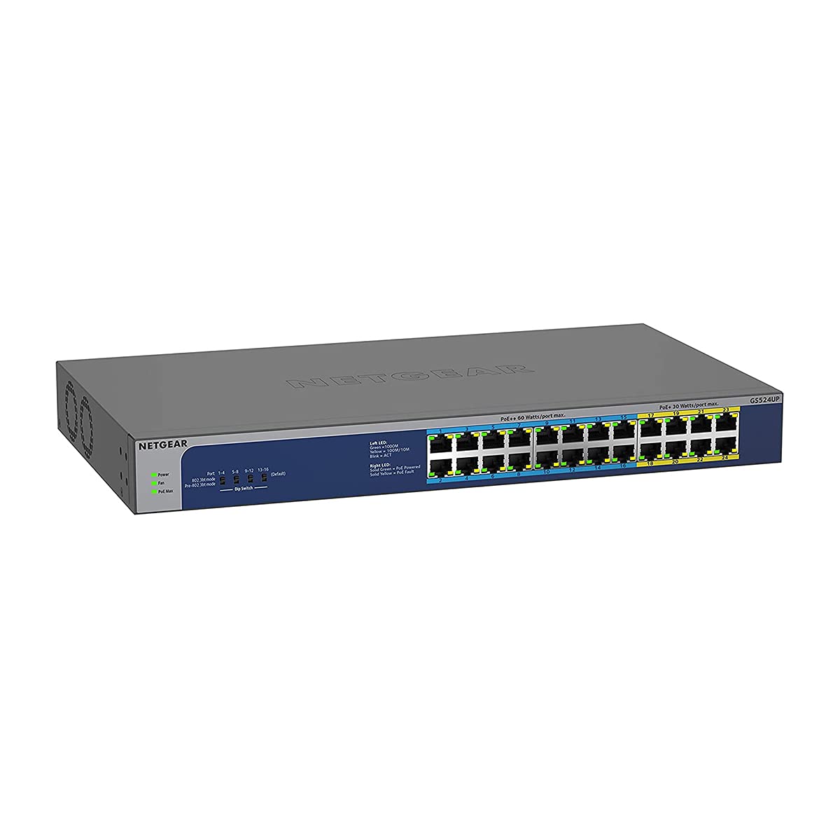 NETGEAR GS524UP Non gestito Gigabit Ethernet [10/100/1000] Supporto Power over Ethernet [PoE] Grigio (Netgear 24Port Switch 10/100/1000 PoE/ GS524UP)