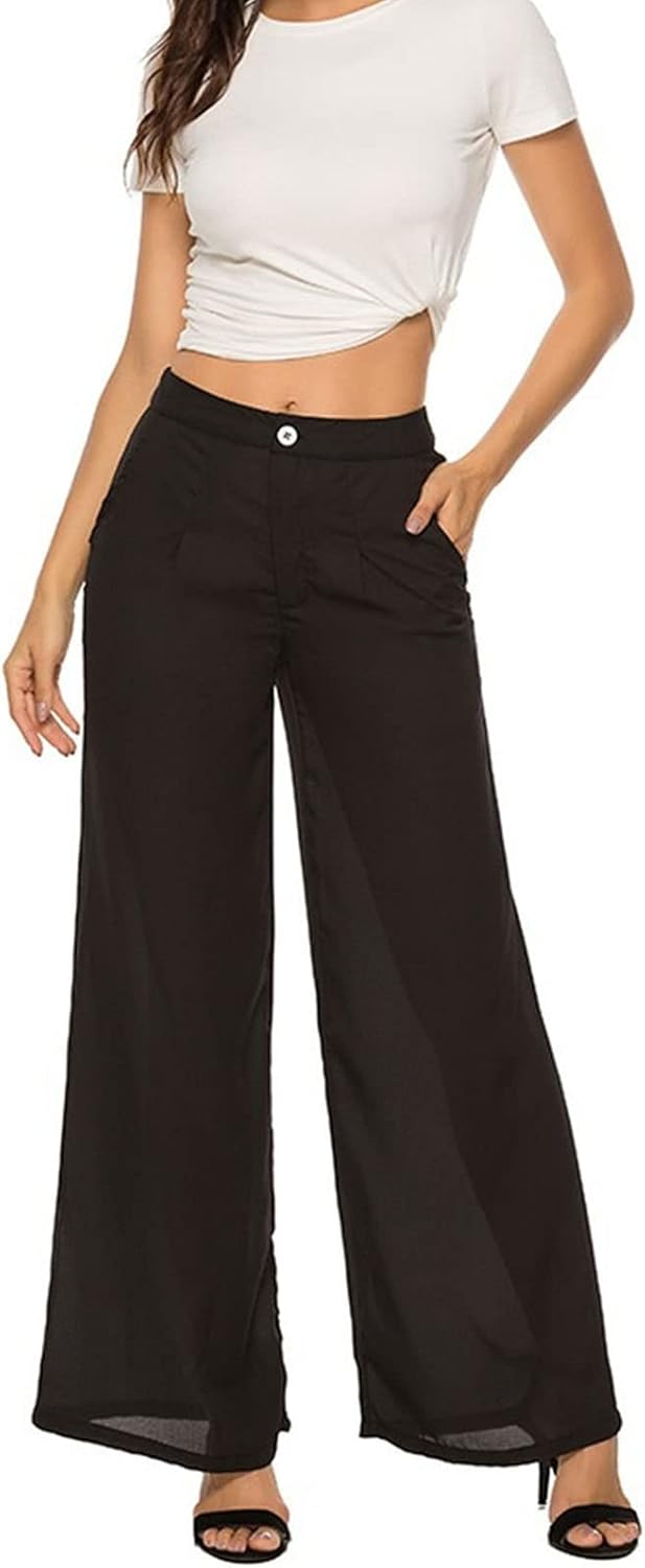 DGHM-JLMY Women's Pleated Wide Leg Pants with Slant Slip Pockets Straight-Leg Harem Thin High-Waisted Trousers Beltless