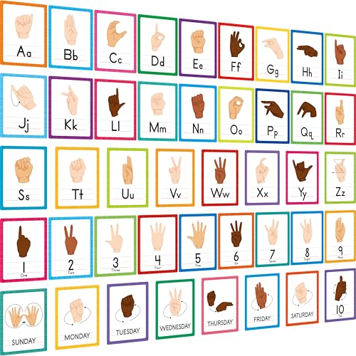 ASL Alphabet Line Bulletin Board Set, 43pcs Letters Numbers Week Sign Language Decorations, 26 Letters/7 Days of the Week1-10 Numbers Small Posters for Preschool, Kindergarten Classroom Decorations