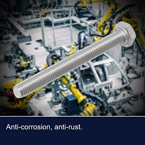 Image of M6 x 55mm Hex Head Bolts Screws Grade 5.8 Stainless Steel, Fasteners Fully Machine Threaded SUS304 10 Pcs