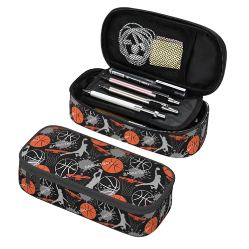Image of Basketball Fun Sport Ball Pencil Case Big Capacity Storage Pencil Pouch Stationery Bags With Zipper Portable Pen Holder Box Organizer For Boys Girls Teens Student College School Office Supplies