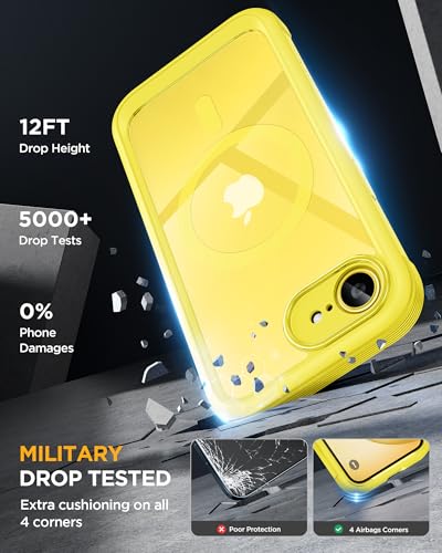 Image of Miracase for iPhone 17e Case & iPhone 16e Case, Full-Body Phone with Built-in Glass Screen Protector, [Magnetic with MagSafe] Military Drop Proof 17 E / 16 E Cover Bumper 6.1 inch, Yellow
