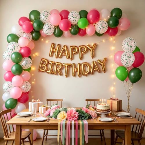 Image of Hot Pink Green and Pink 12inch Balloons with Confetti Balloons for Wedding, Birthday, Baby Shower, Christmas, Family Parties Decoration(50Pcs)