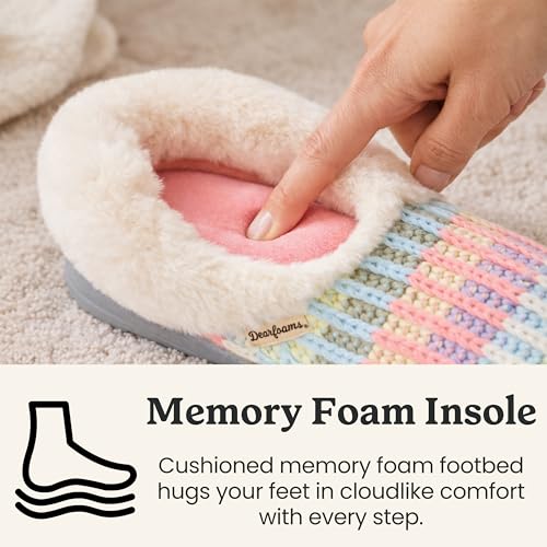 Image of Dearfoams Women's Memory Foam Cozy Soft House Slippers Gifts for Women Hannah Knit Clog House Shoes