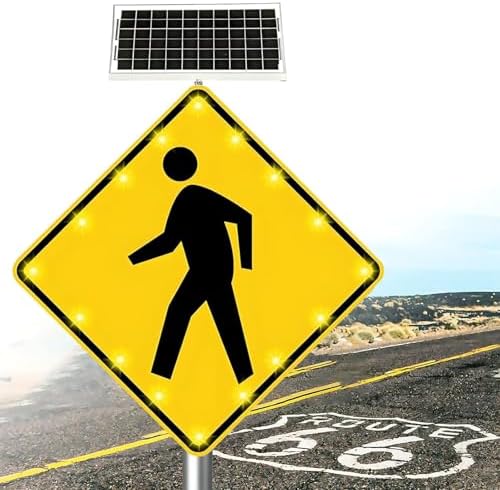 Solar-Powered LED Pedestrian Crosswalk Sign, 24"/30" Heavy-Duty Aluminum Traffic Warning Sign, Rust-Proof & Reflective, Enhanced Visibility for Road Safety