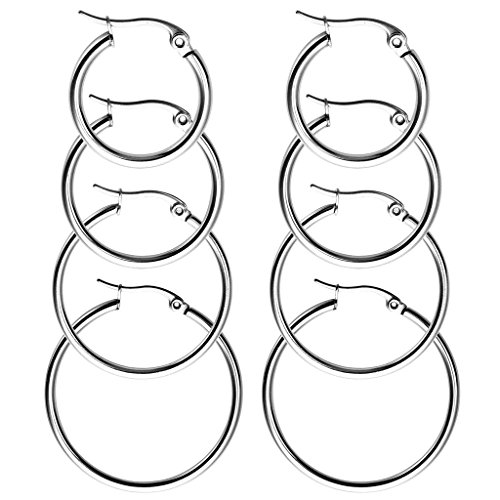JSDDE Piercing Schmuck,8x Chirurgenstahl Damen-Creolen Huggie Kreolen Ohrstecker Ohrringe 20MM-35MM Ohrschmuck Set(Silber)