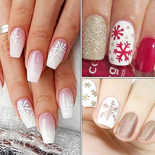 Christmas Nail Art Sticker Decals 3D Snowflake Designs Exquisite Golden Silver White Nail Art Supplies Self-Adhesive Luxurious Winter New Year Nails Decorations Design Diy Acrylic Nail Art, 12 Sheet #TOP2