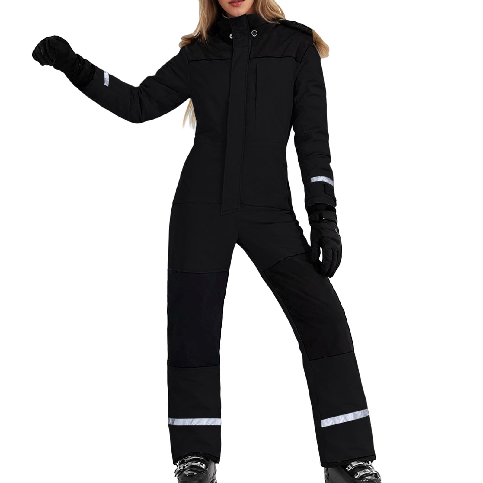 Generisch Damen Schneeanzug Einteiler Skioverall Winter Outdoor Jumpsuit Erwachsene Sportanzug Winddichte Wasserdichte Skianzug Warm Schneeoverall mit Kapuze Reflektierenden Streifen