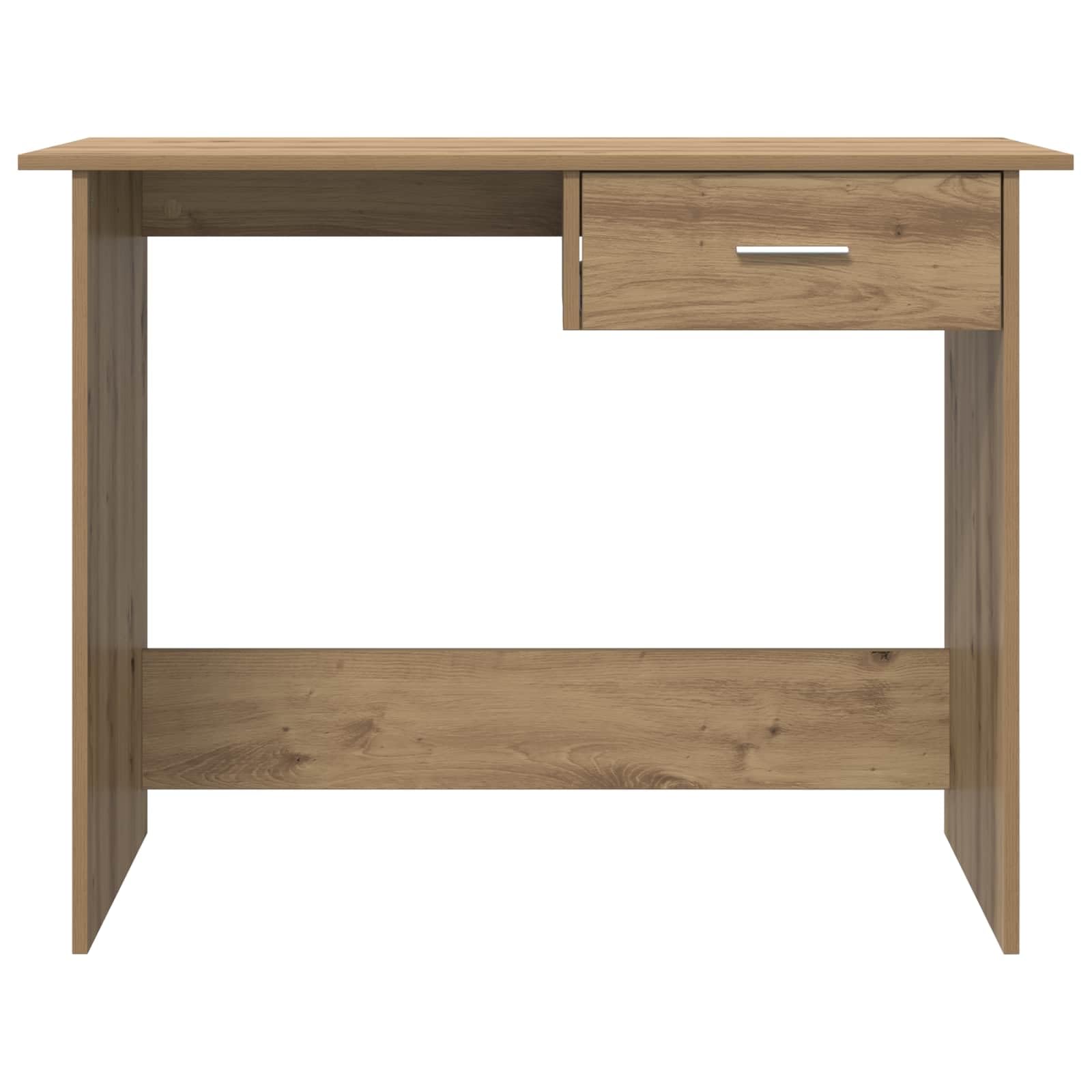Biurko z drewna dębowego Artisan 100 x 50 x 76 cm z szufladą do przechowywania i półką, idealne do domu, biura, nauki, laptopa, komputera, gier i pokoju młodzieżowego