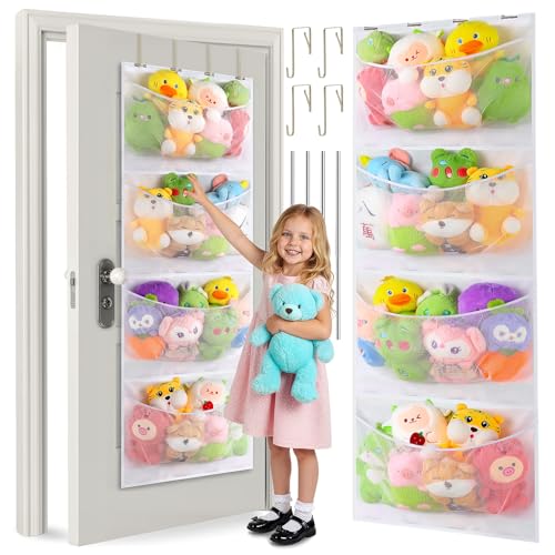 Upgraded Assembly Type Stuffed Animal Storage. Original Design & Patented 4 Components Over the Door Organizer Adjustable Stuffed Animals Storage Suitable for Doors and Walls of Various Heights.