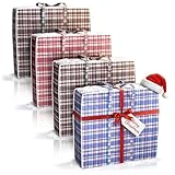 Set of 4 Extra-Large Plastic Checkered Storage Laundry Shopping Bags W. Zipper & Handles Size 23