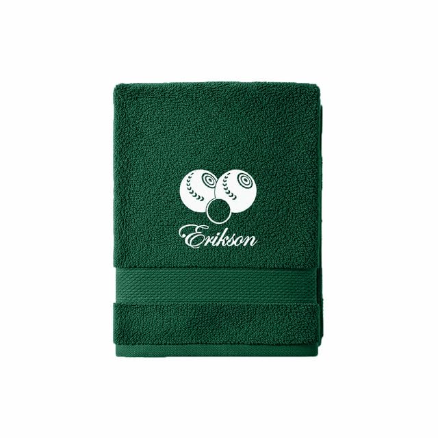 Stars and Stripes Personalised Lawn Bowls Design Towel – Custom Embroidered Name Text – Sports Bowlers Towel (Forest, Hand Towel)