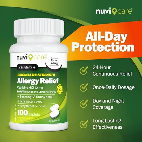 Image of NUVICARE Cetirizine 10mg 24-Hr Allergy Relief Tablets, 100 Count